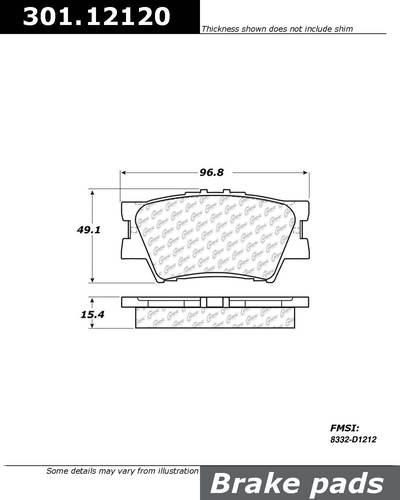 Centric 301.12120 brake pad or shoe, rear-premium ceramic brake pad w/shims