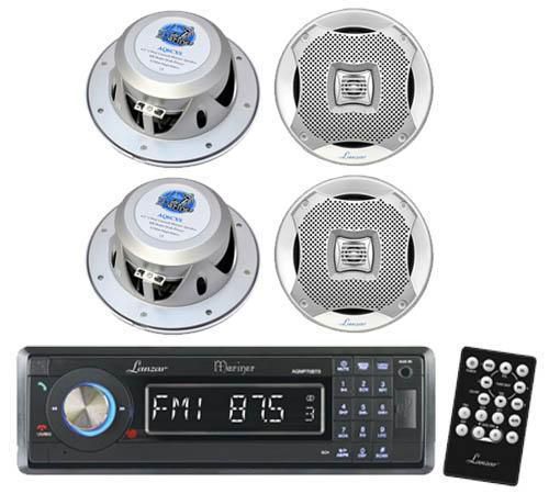 New lanzar aqmp70btb mp3 radio player w/ wireless bluetooth 4 round speakers pkg