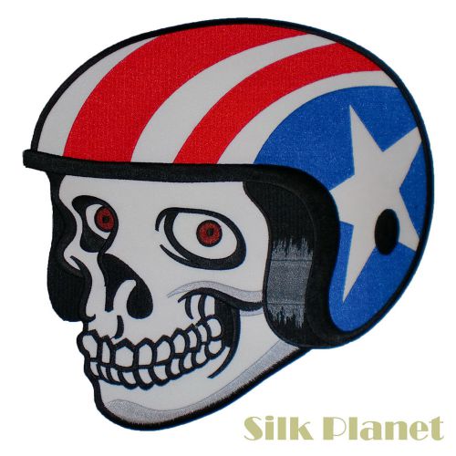 10&#034; skull helmet cartoon us stripe star motorcycle biker back patch vest mc usa