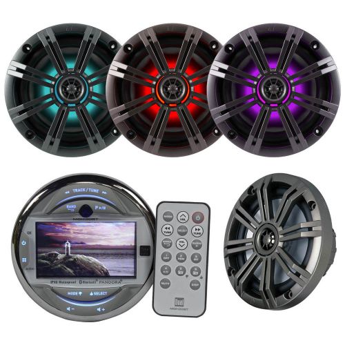 Mgh30bt 3&#034; lcd screen usb bluetooth aux player, 4 kicker 6.5&#034; led speaker set