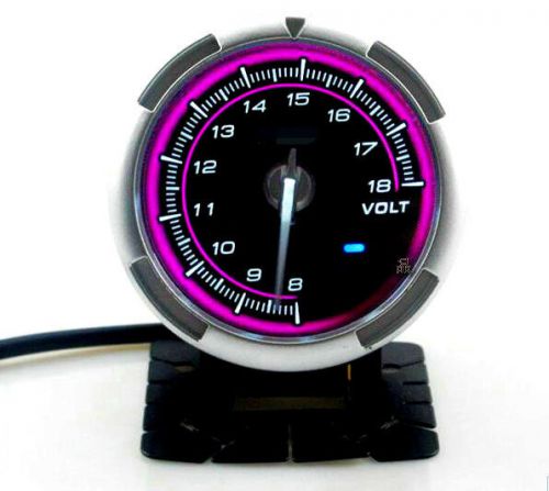 Pink digital led volt voltage gauge car auto motor black shell 8-18v+ pod holder