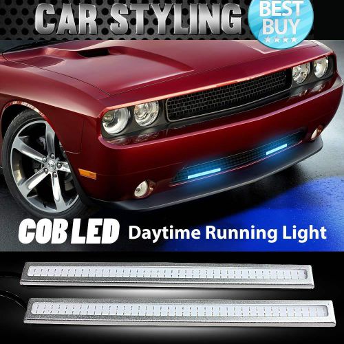 Pair blue bright cob silver car led light lamp for drl fog driving waterproof