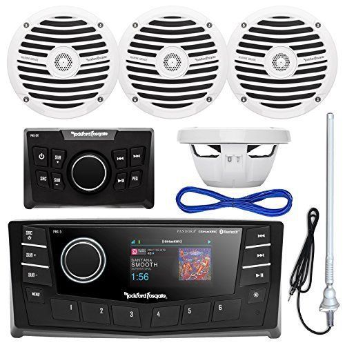 Rockford pmx-5 marine mp3 player, 4x 6.5&#034; white speakers, remote, radio antenna