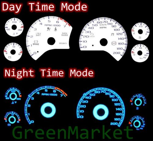 97-04 corvette c5 white face blue indiglo glow gauges