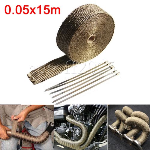 50mm x15m roll fiberglass exhaust header pipe heat wrap tape cloth tie titanium