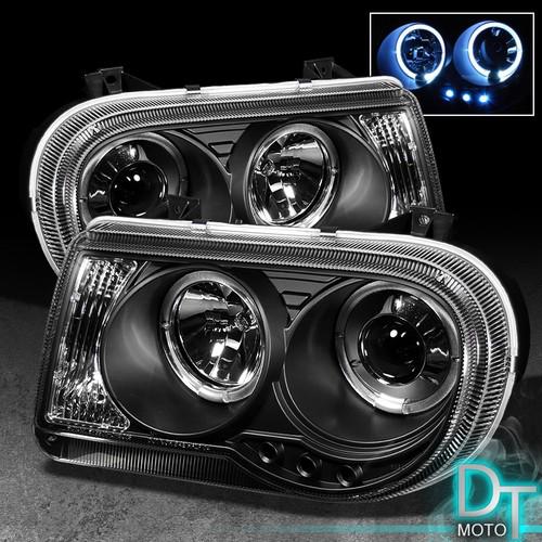 Black 05-10 chrysler 300c dual halo projector led headlights lights left+right