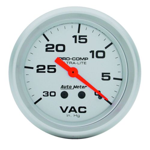 Auto meter 4484 vacuum gauge 2-5/8&#034; silver face ultra-lite serie