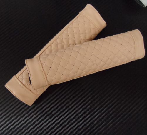 Car seat belt cover shoulder pads leather soft 2pcs set beige