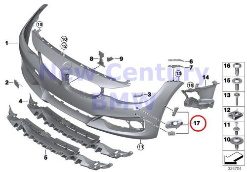 Bmw genuine trim cover front front bumper repair kit for bracket f34