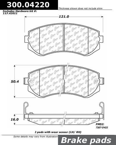 Centric 300.04220 brake pad or shoe, front-premium semi-met pads w/shims