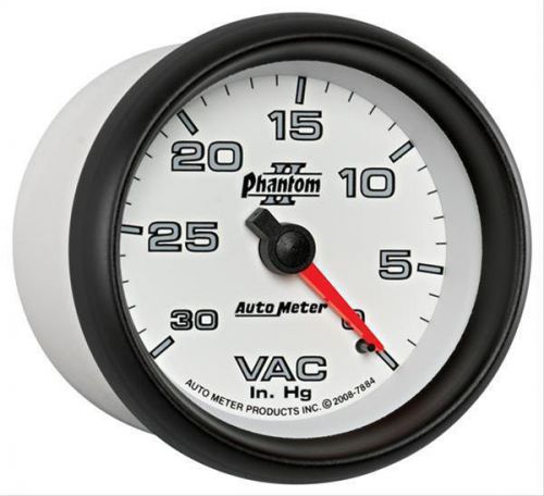 Autometer phantom ii mechanical vacuum gauge 2 5/8&#034; dia white face 7884