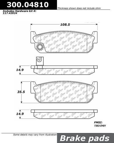 Centric 300.04810 brake pad or shoe, rear-premium semi-met pads w/shims