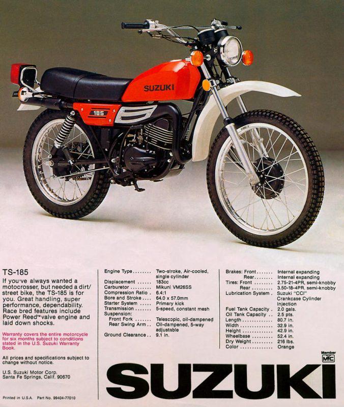 1977 suzuki ts-185 sales specs ad/ brochure 