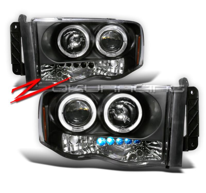 2002-2005 dodge ram halo led projector headlights black