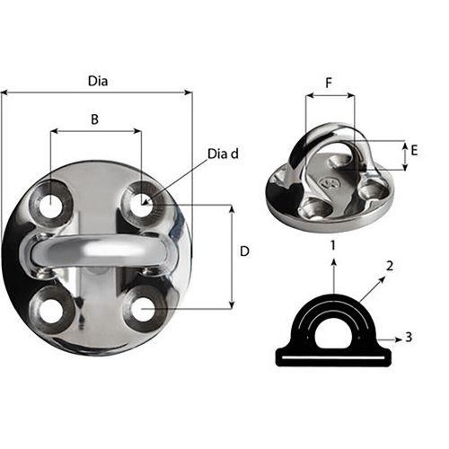 Wichard round pad eye - 57mm diameter (2-1/4&#034;) - fixed