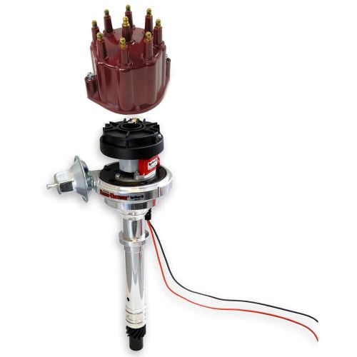 Chevrolet v8 pertronix flame thrower billet distributor with red male post cap