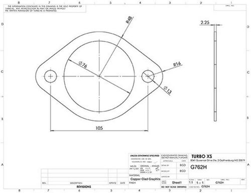 Turbo xs g762h gasket (3&#034;); 2 holes