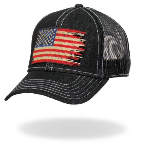 Hot leathers gsh1030 denim tattered flag trucker hat