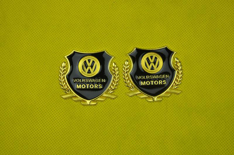 2 pcs volkswagen vw gold chrome metal side trunk badge sticker emblem auto 3d