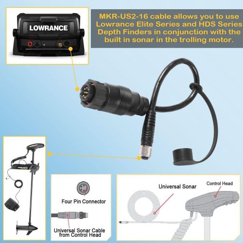 1852076 9-pin adapter cable for lowrance minn kota mkr-us2-16 universal sonar 2