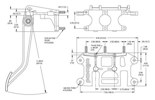 Wilwood swing mount brake &amp; clutch aluminum pedal assembly,6.25 to 1 ratio  f2-