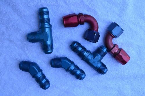 An fitting 804-08-1; an tee blue 08an male 06an 90 deg elbow adapter lot