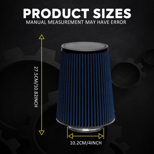 Universal 4 inches performance high flow cold inlet air intake cone dry filter