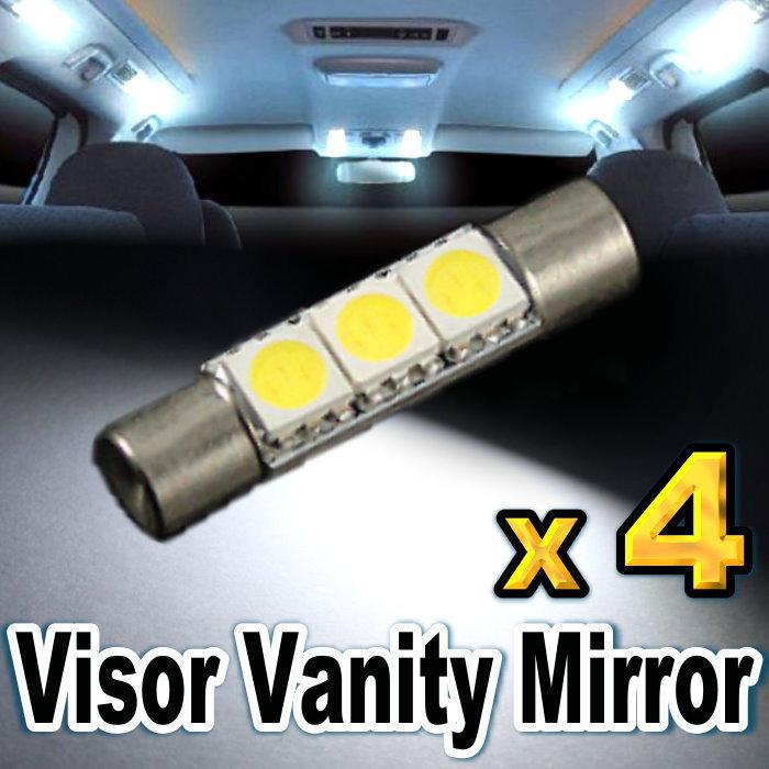 4 x super white led bulbs for visor vanity mirror light 3-smd