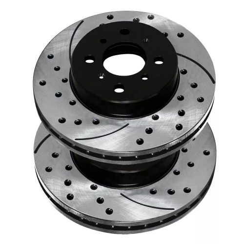 Front drilled slotted brake rotors black pair 2 for honda fit insight civic 1.5l