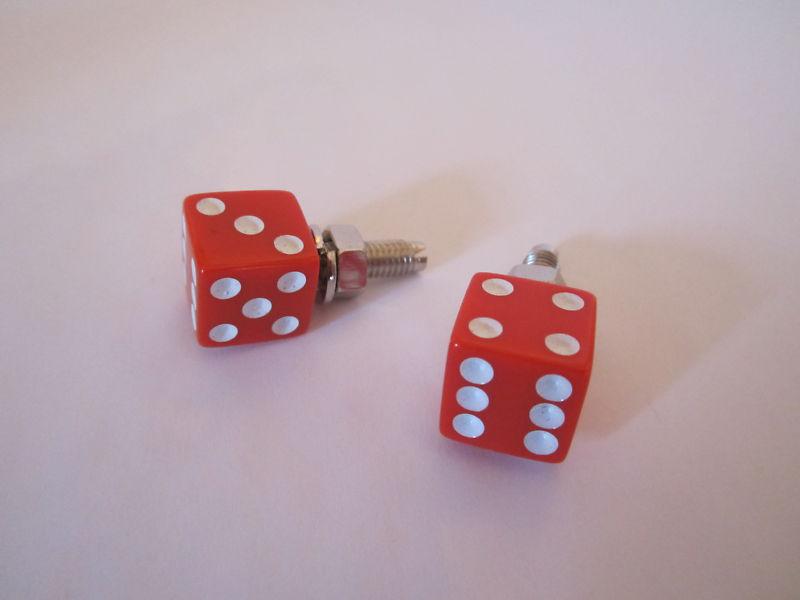 Red dice plate bolts for any hot rat or street rod