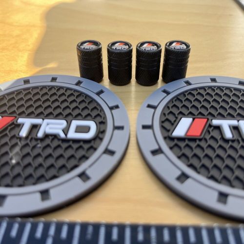 Toyota trd car cup holder silicone coasters black gray 2.75&#034; + valve stem caps