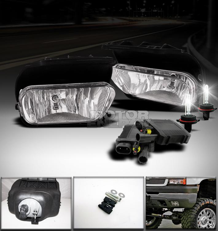 2003-2006 chevy silverado/2002+ avalanche bumper chrome fog light +6000k hid kit