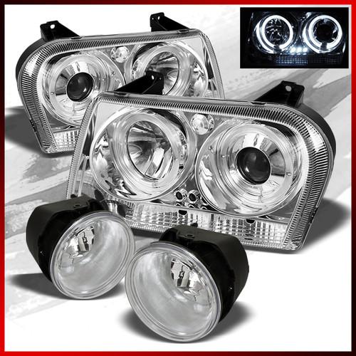 05-08 chrysler 300 halo led projector headlights+fog lights+bulbs combo pair set