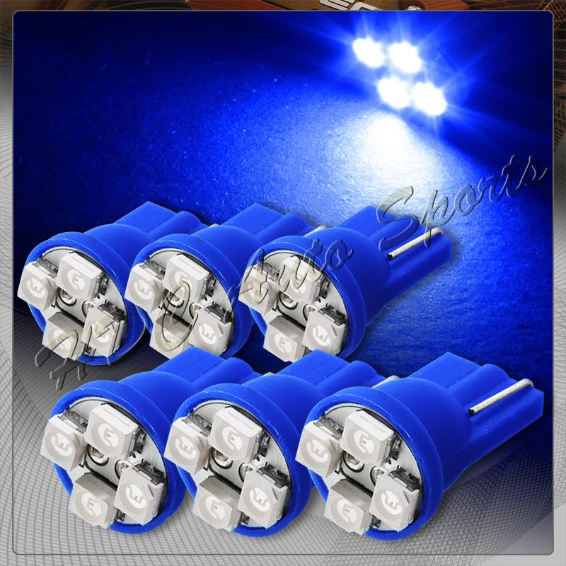 6x 4 smd t10 194 12v interior instrument panel gauge replacement bulbs - blue