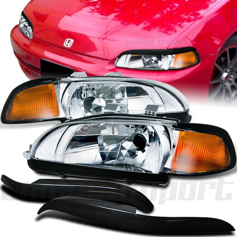 1996-1998 honda civic coupe/hb chrome headlights w/corner lamp black eyelids set