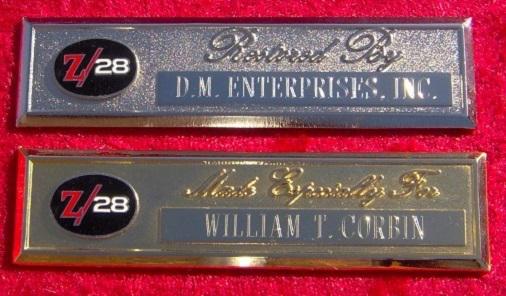 Chevrolet z/28 - custom engraved dash plaque