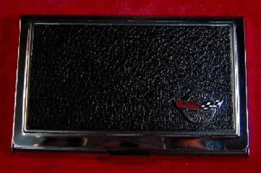 Corvette 25th anniversary - stainless steel & leather business card case