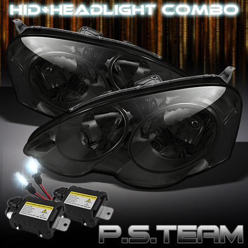 Smoked 02-04 acura rsx dc5 jdm crystal headlights+6000k slim ballast hid combo