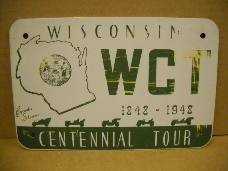 Wisconsin centennial tour license plate 1948 tucker chevy ford mopar olds ratrod