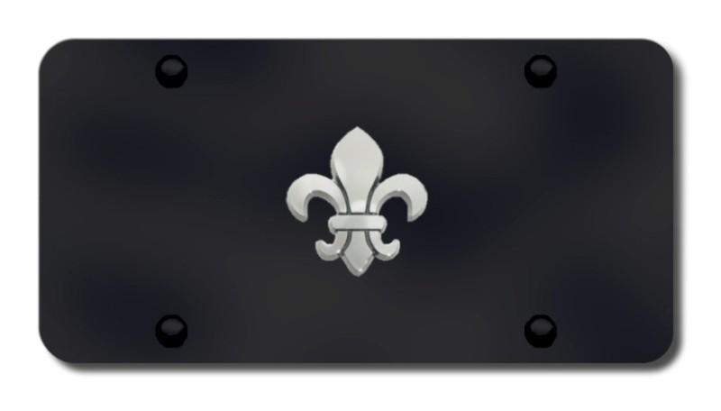 Fleur-de-lis logo on black license plate made in usa genuine