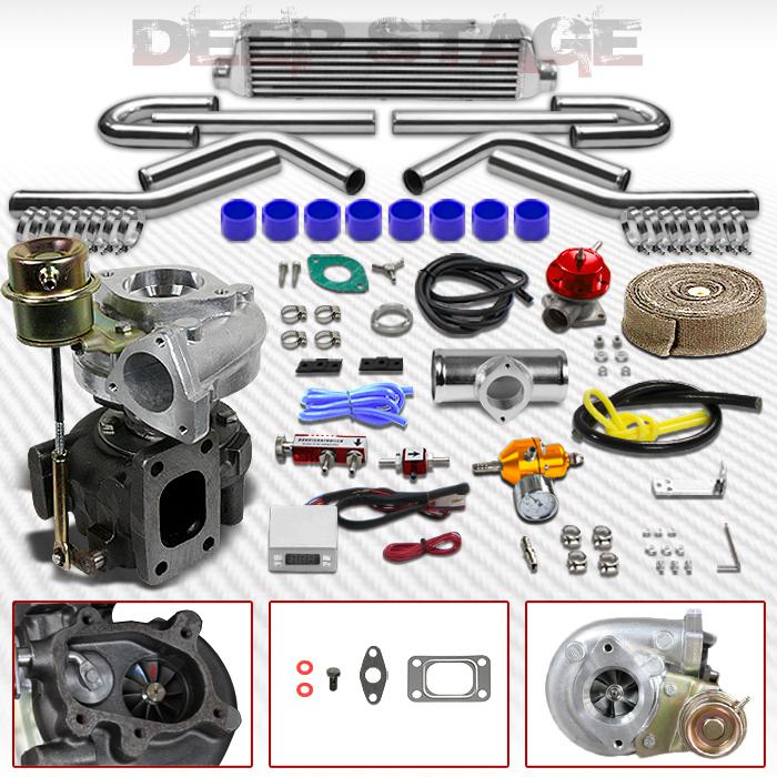 T25/t28 9pc turbo kit w/intercooler+blow off valve+boost controller+heat wrap