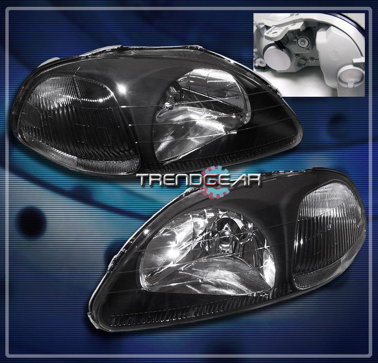 96 97 98 honda civic 2/3/4dr crystal headlights lamps black cx dx ex gx hx lx si