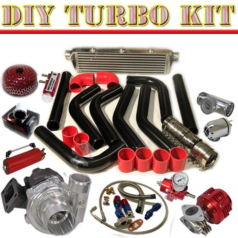 T3/t4 turbo+28" intercooler+piping kit+jdm bov chrome+oil line+tank+gauge bk/red