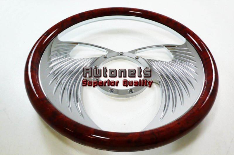 Wood veneer angel wings camaro half wrap hot rad rod steering wheel aluminum