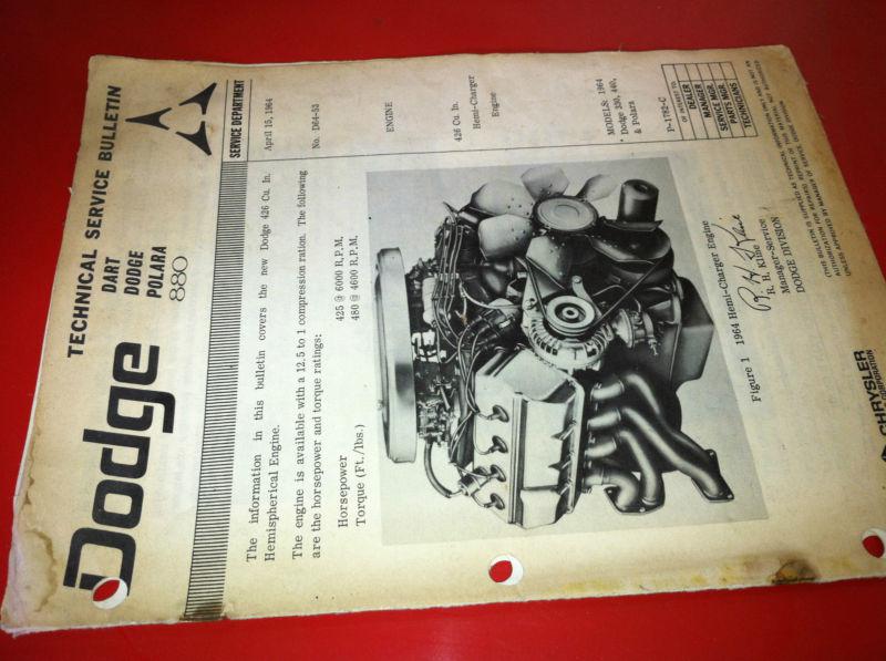 1964 dodge hemi engine .t.s.b. original from the factory not a reprint!