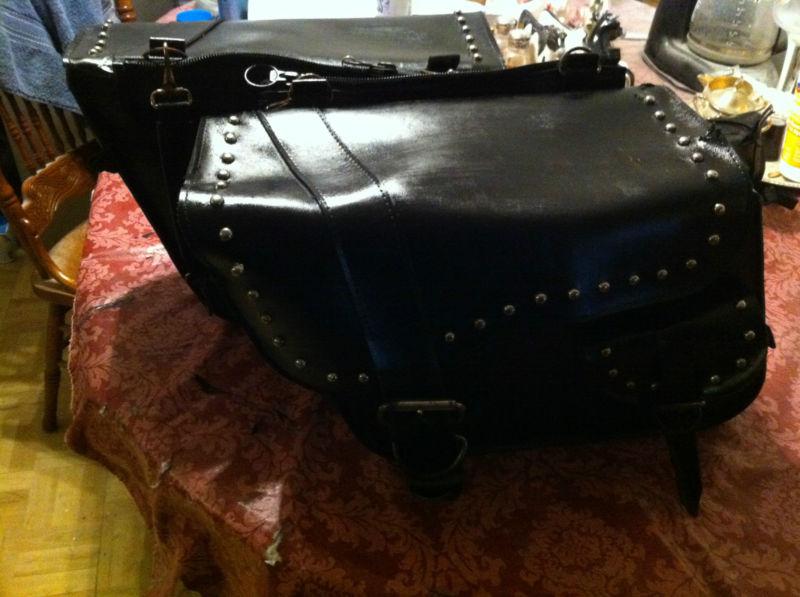 Used willie and max black leather saddle bags with studs