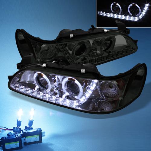 8000k xenon hid+smoked 93-97 corolla halo projector headlights+daytime drl led