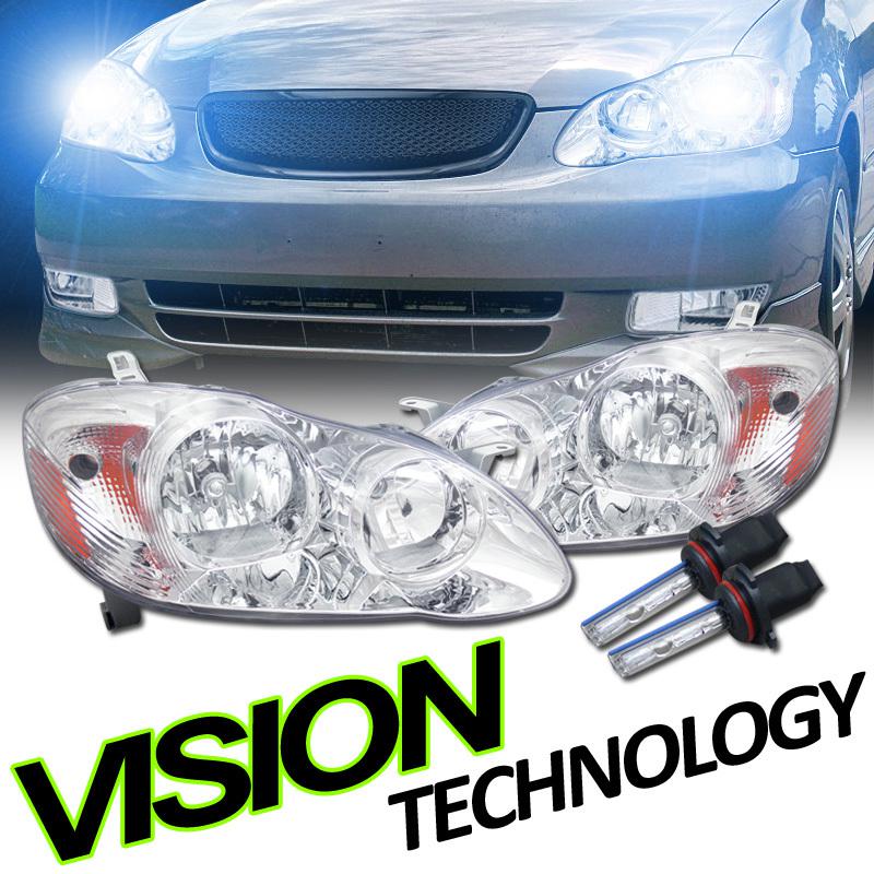 9006 low beam hid conversion kit+chrome head lights lamps w/ amber 03-08 corolla