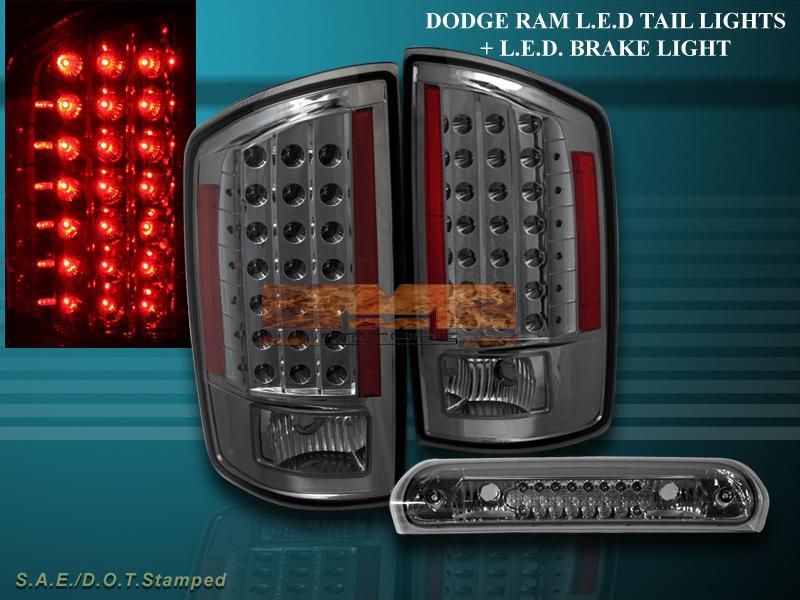 2007-2009 dodge ram tail lights smoke w/ led + brake light smoke w/ led