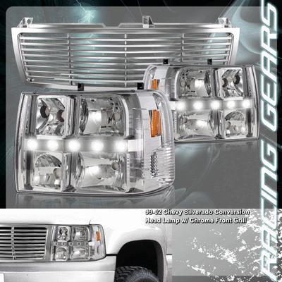 Chevy silverado suburban tahoe led drl chrome housing headlight + grille grill